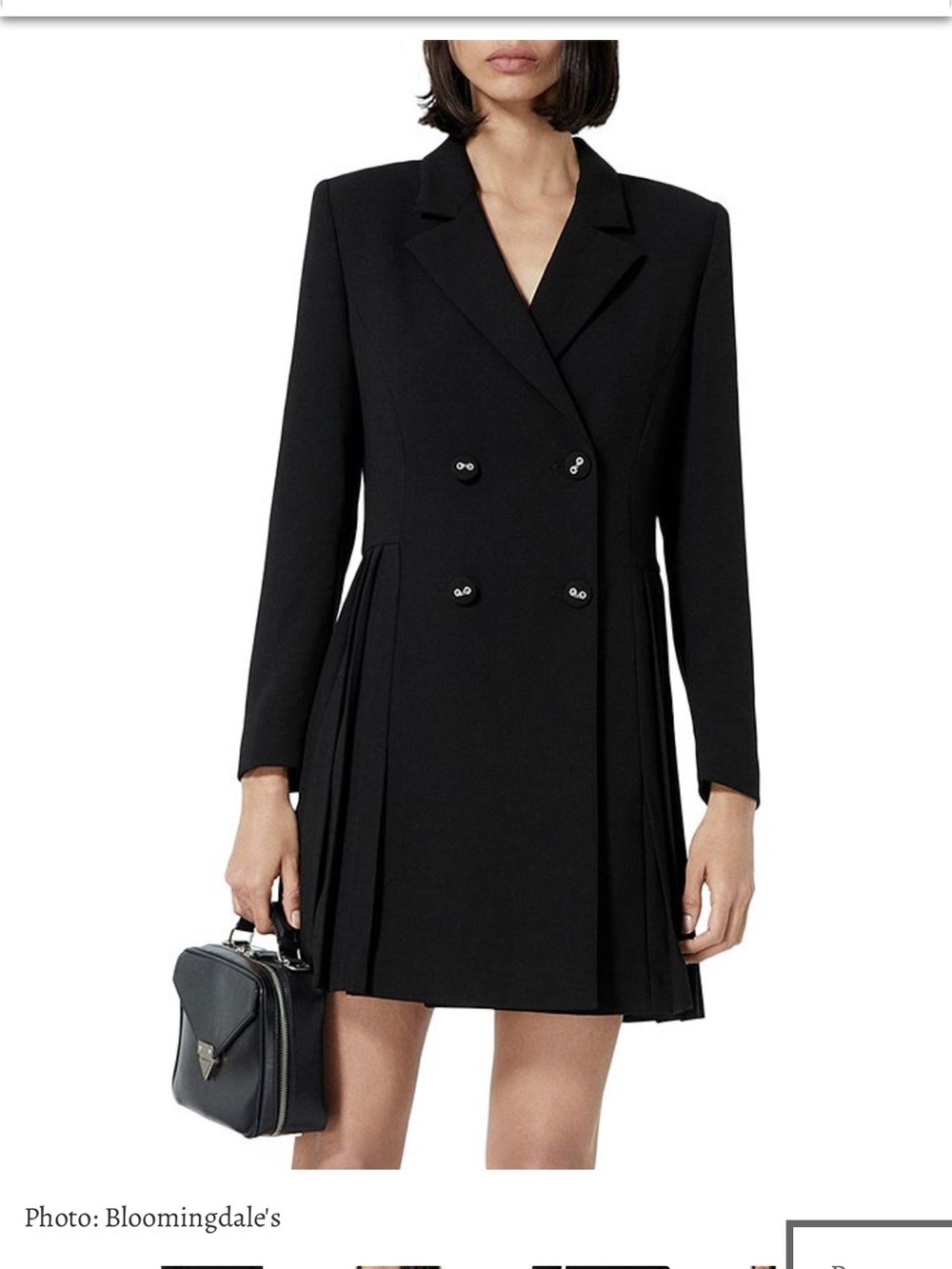 The Kooples Black Double-Breasted Pleated Blazer Dress